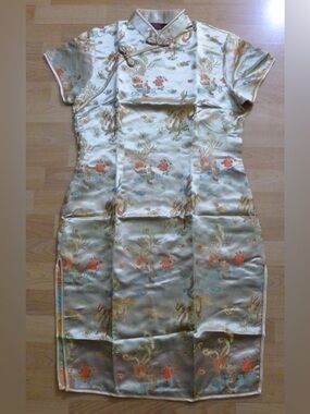 Ivory Floral Embroidered Cheongsam Mini Dress